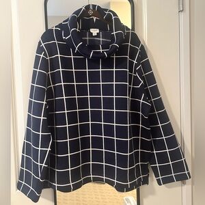 Brand New Never Worn J. Crew 2X Navy and White Windowpane Funnelneck Sweater